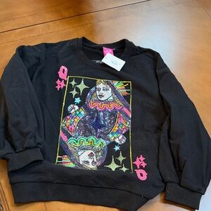 QUEEN OF SPARKLES Black Sweater with Colorful Queen Design